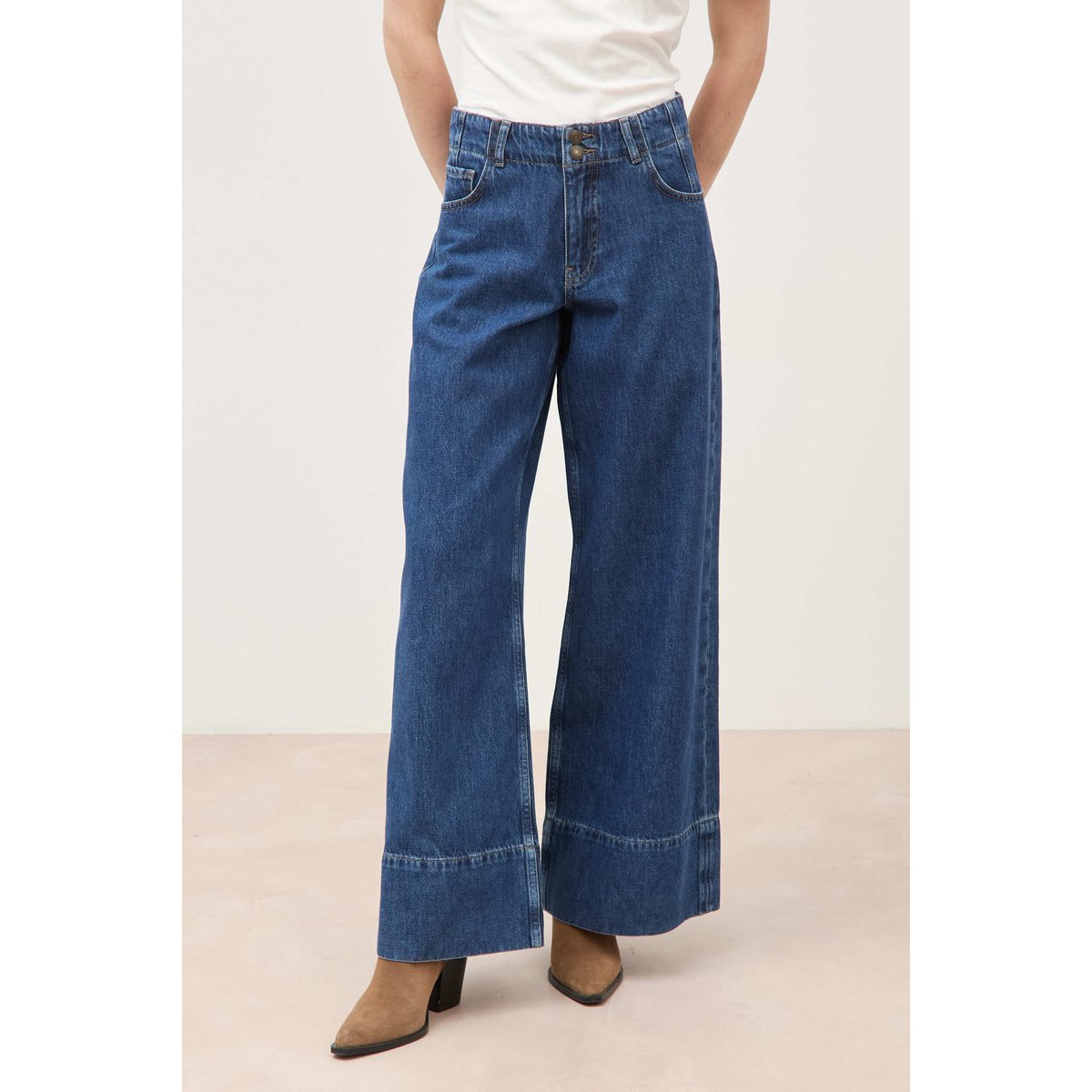 Jeans loose taille haute en coton denim used, BONOBO