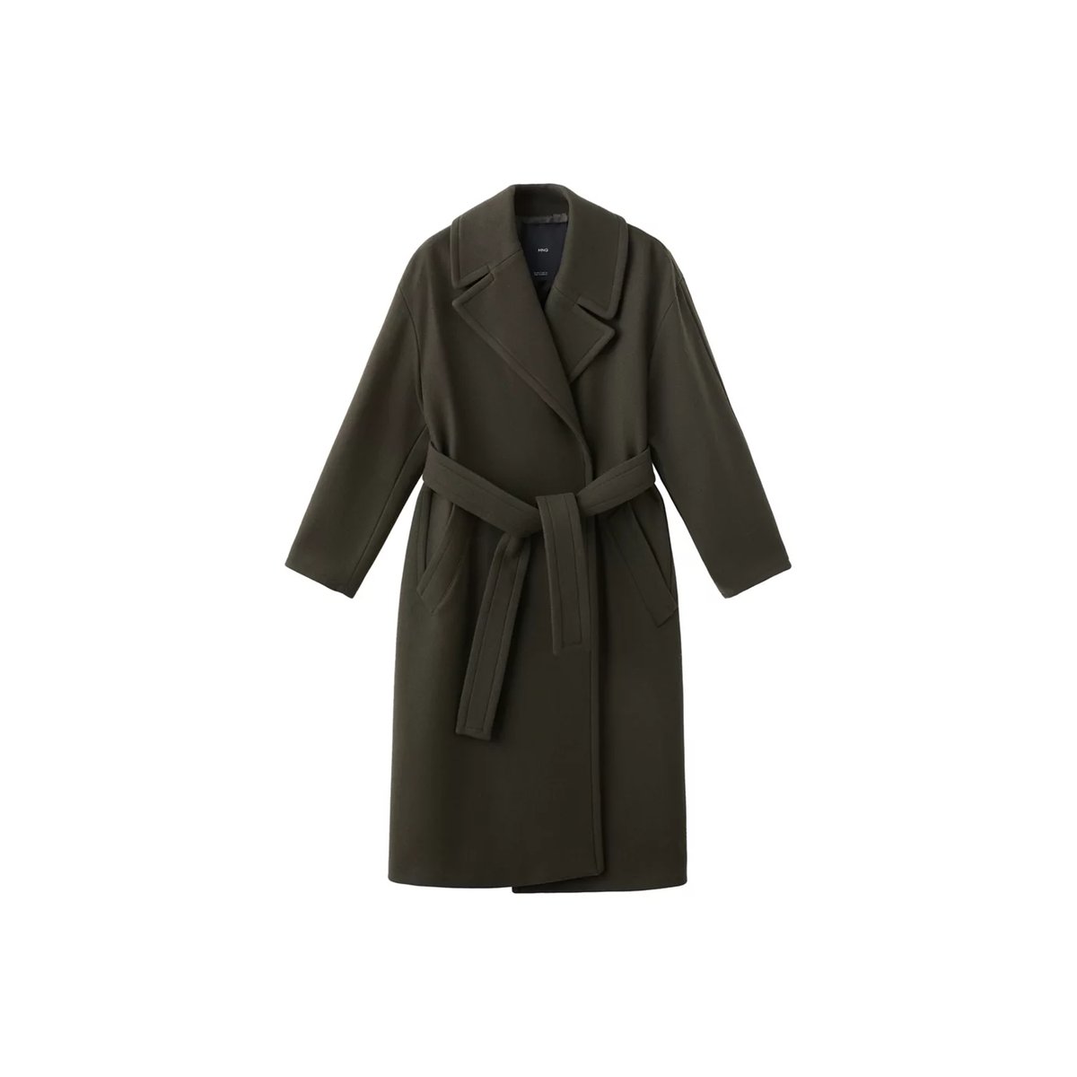 Manteau laine Manteco ceinture kaki, MANGO