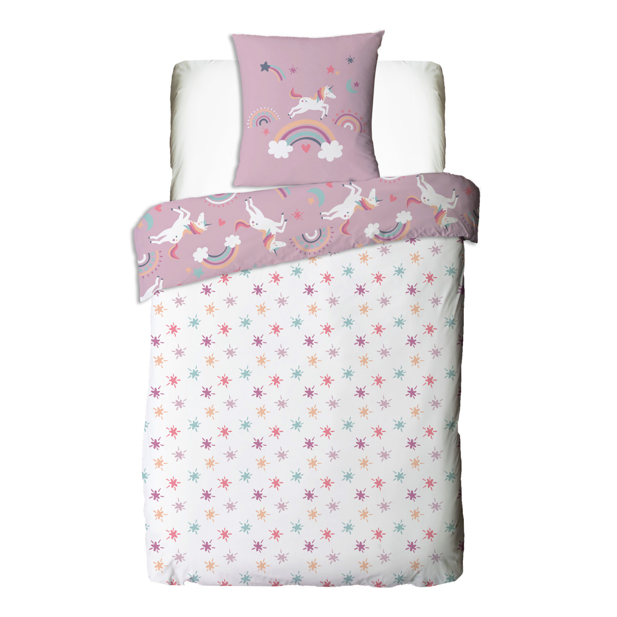 Parure de lit enfant réversible Licorne LOUNA rose, FUTURE HOME