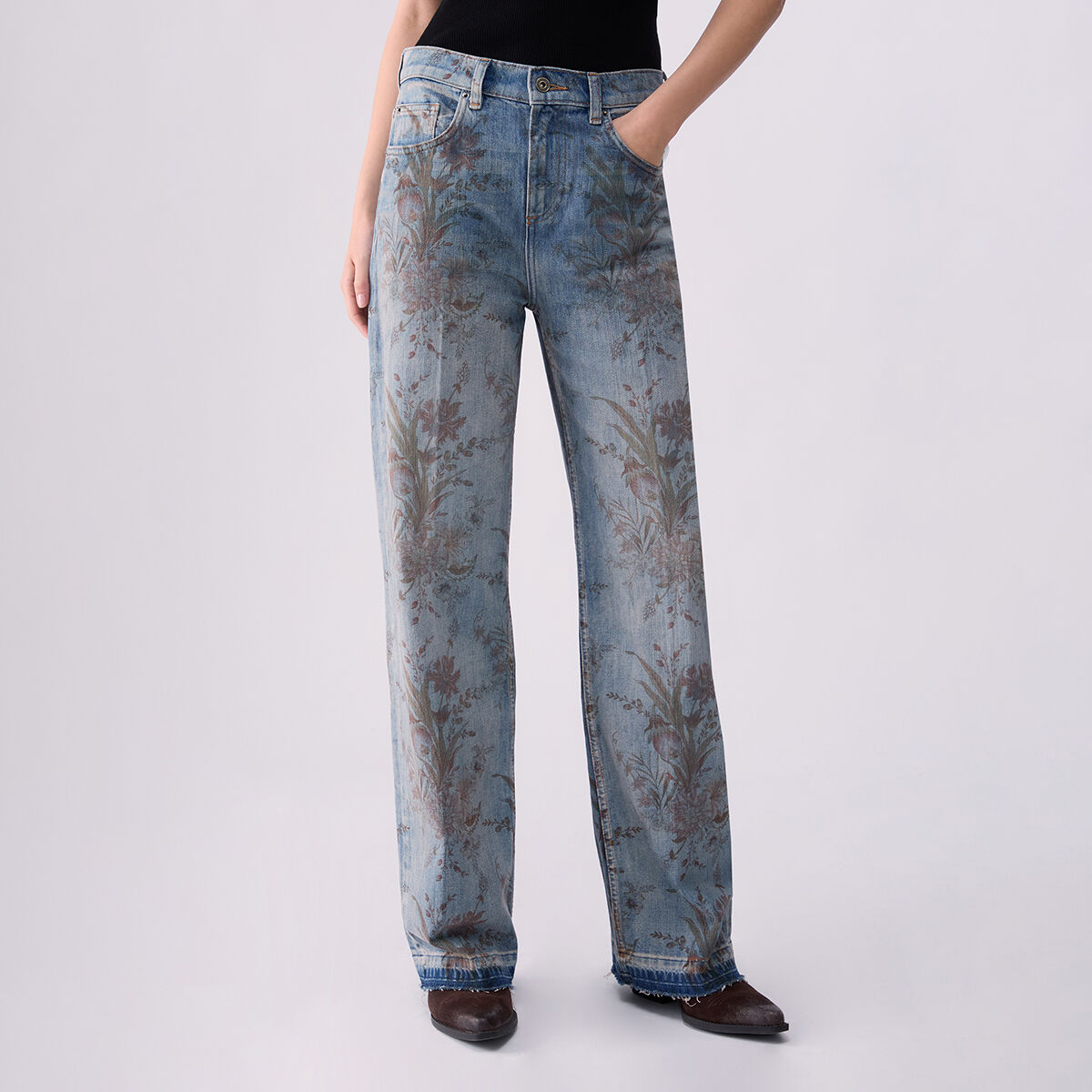 Jean taille haute avec imprimé denim bleu, LIU JO