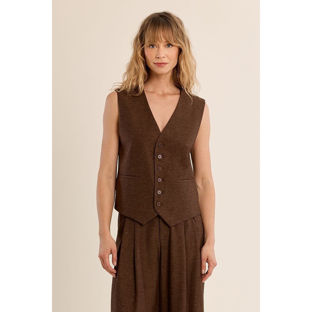 Gilet de costume col V marron chocolat, MOLLY BRACKEN