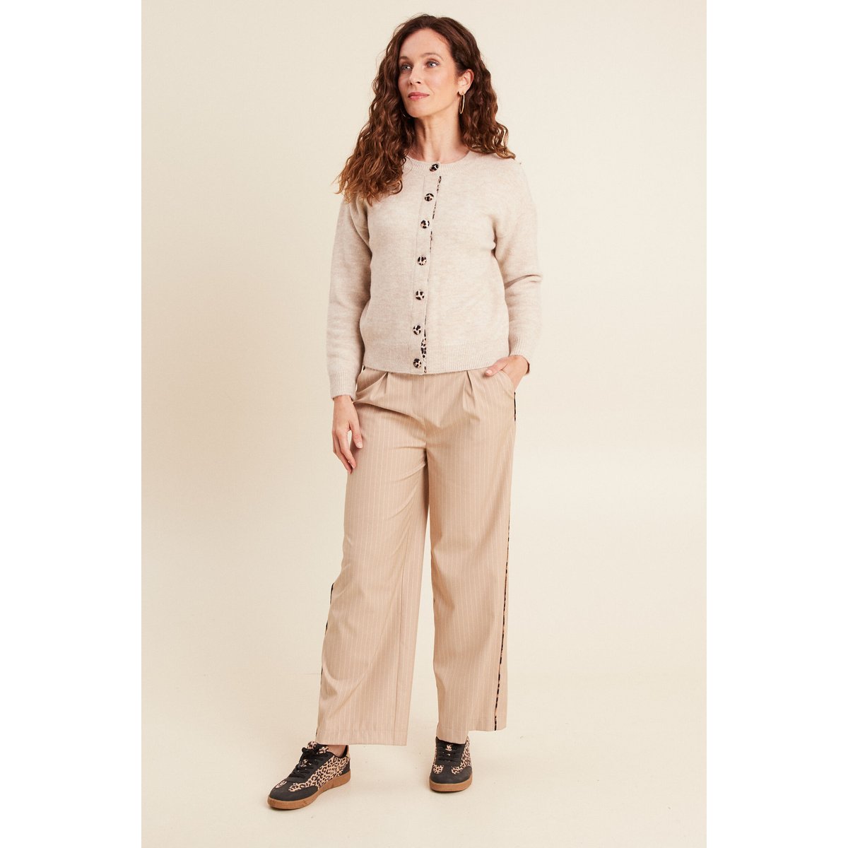 Gilet droit mi-long col rond beige, BREAL