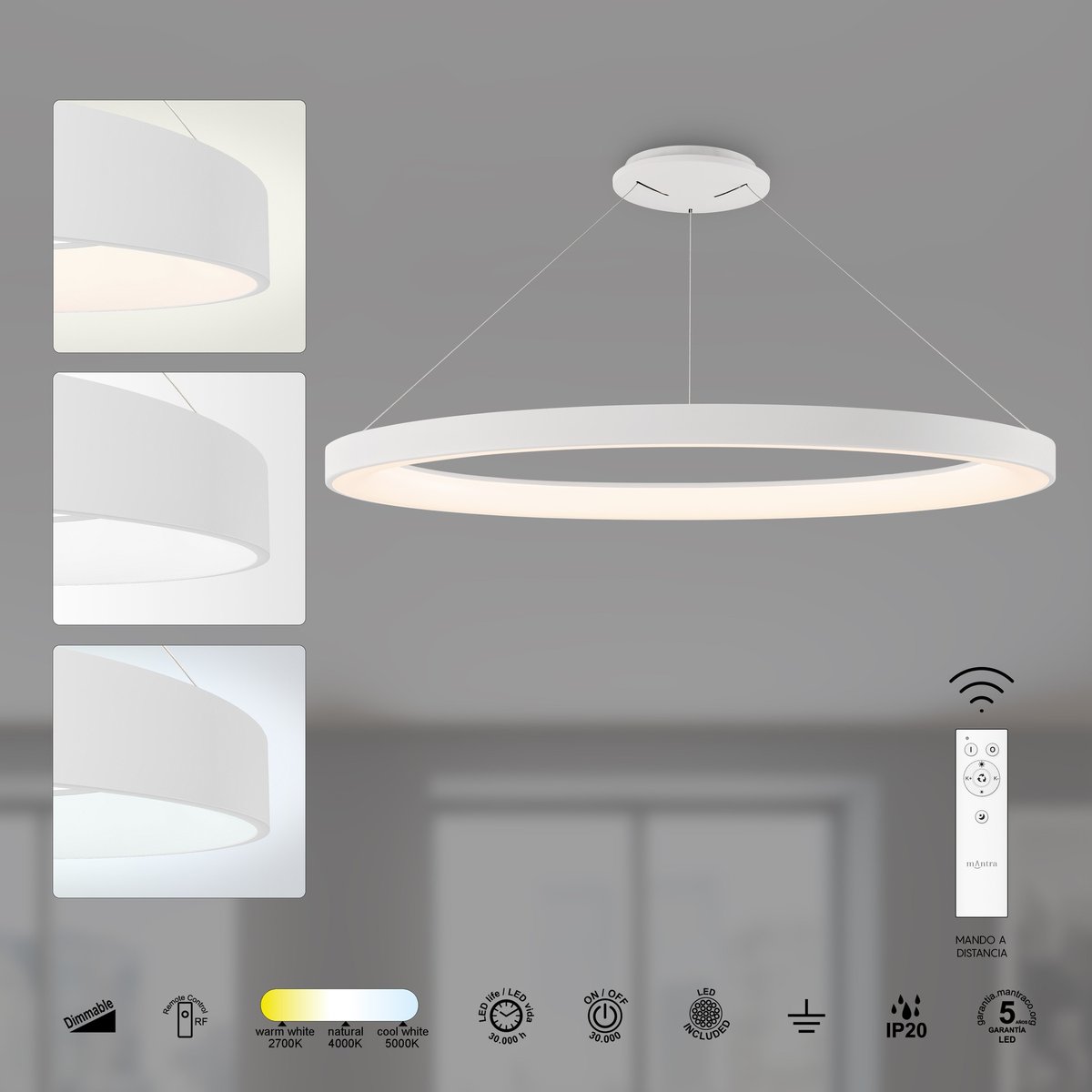 Suspension en métal design, D.90 blanc, MANTRA