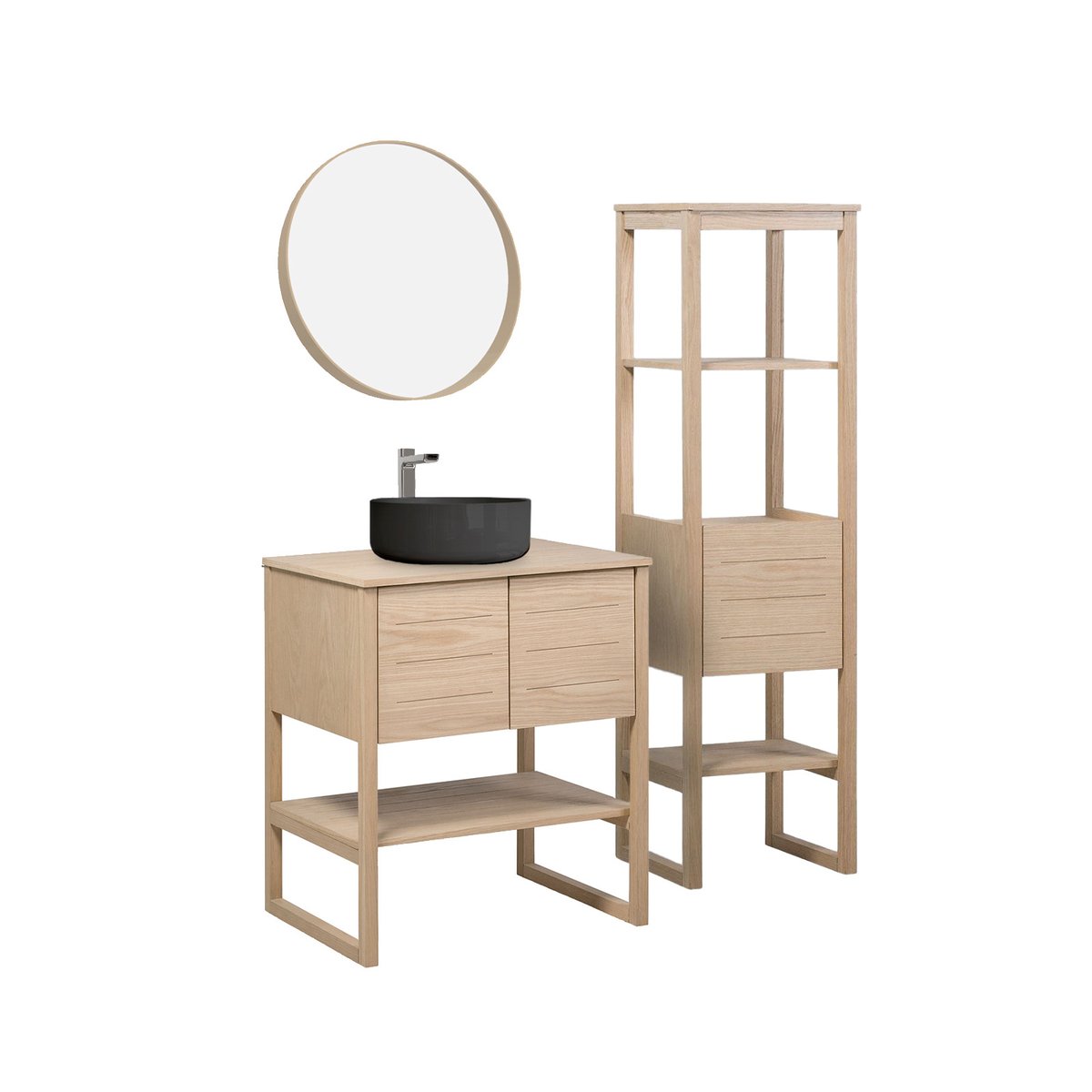 Meuble double +vasque +miroir +colonne ATOLL bois clair, MOB IN