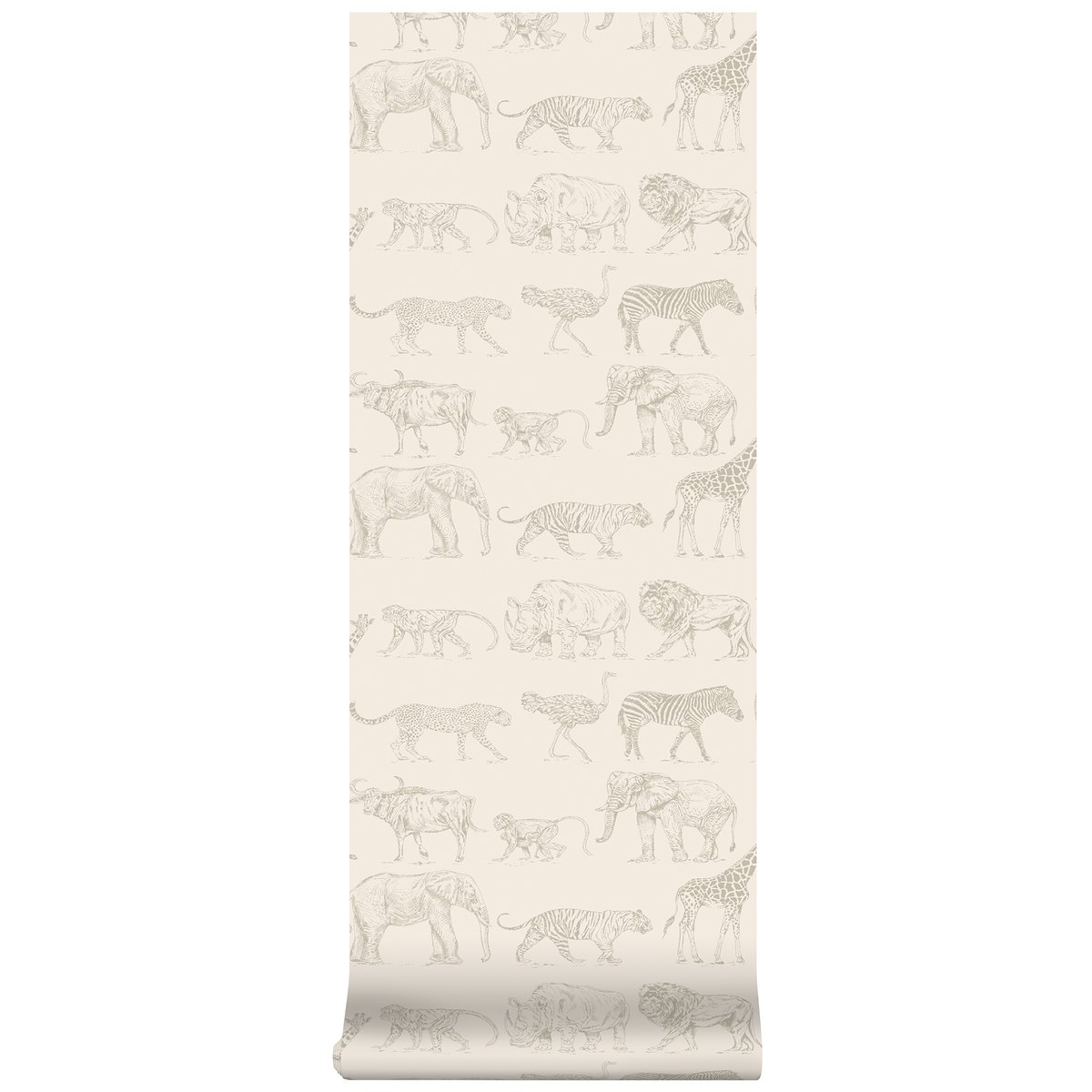 Papier peint clair Animaux de la brousse crème, BOUTIQUE