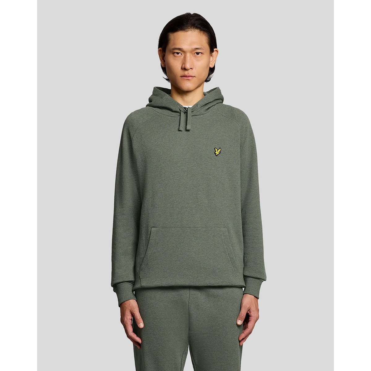 Sweat à capuche en coton chiné raglan vert kaki tri chiné, LYLE & SCOTT