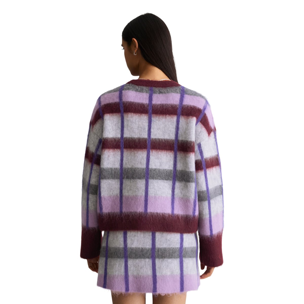 Pull jacquard oversize en un mélange douillet de laine vierge et de mohair mauve, MARC O’POLO DENIM
