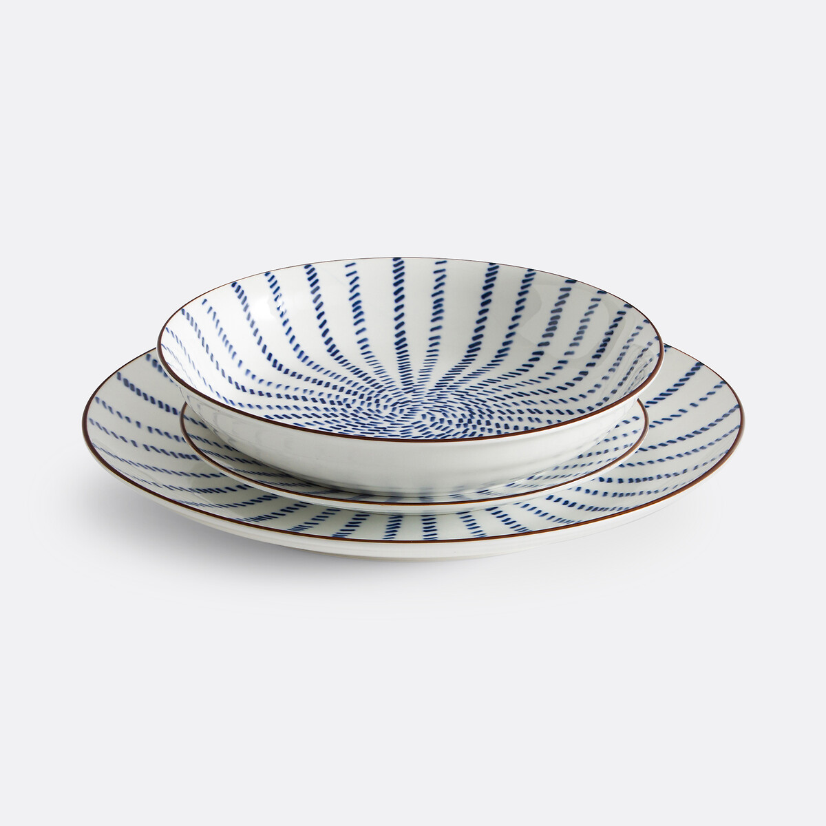 Lot de 4 assiettes plates motif rayons, Bowlia bleu/blanc, LA REDOUTE INTERIEURS
