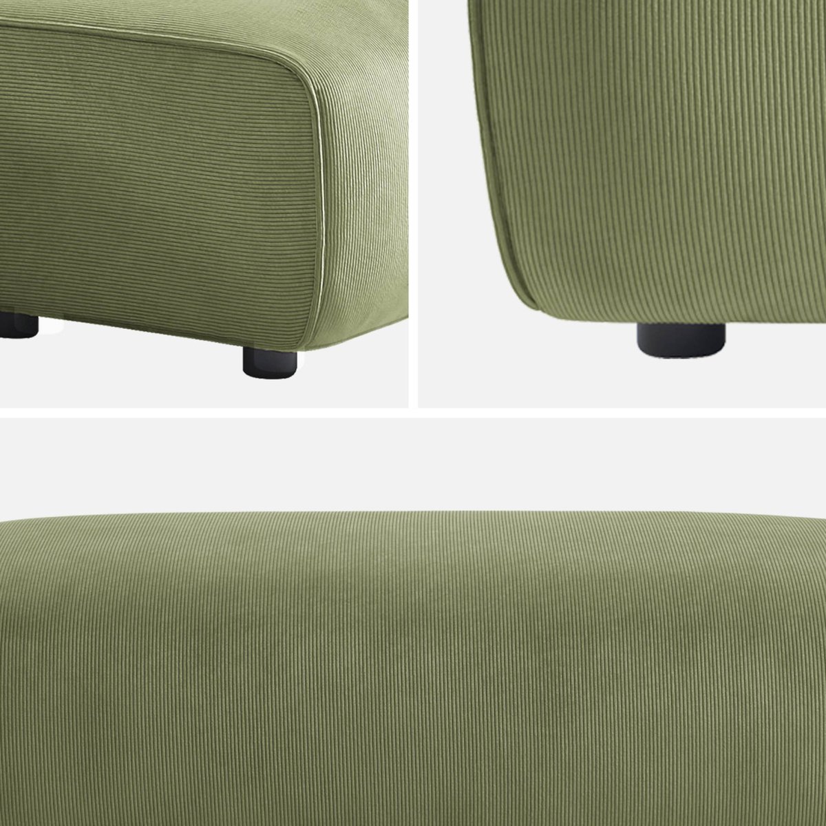 Pouf, repose-pieds pour canapé d'angle 3 places Wallas velours côtelé WALLAS vert, SWEEEK