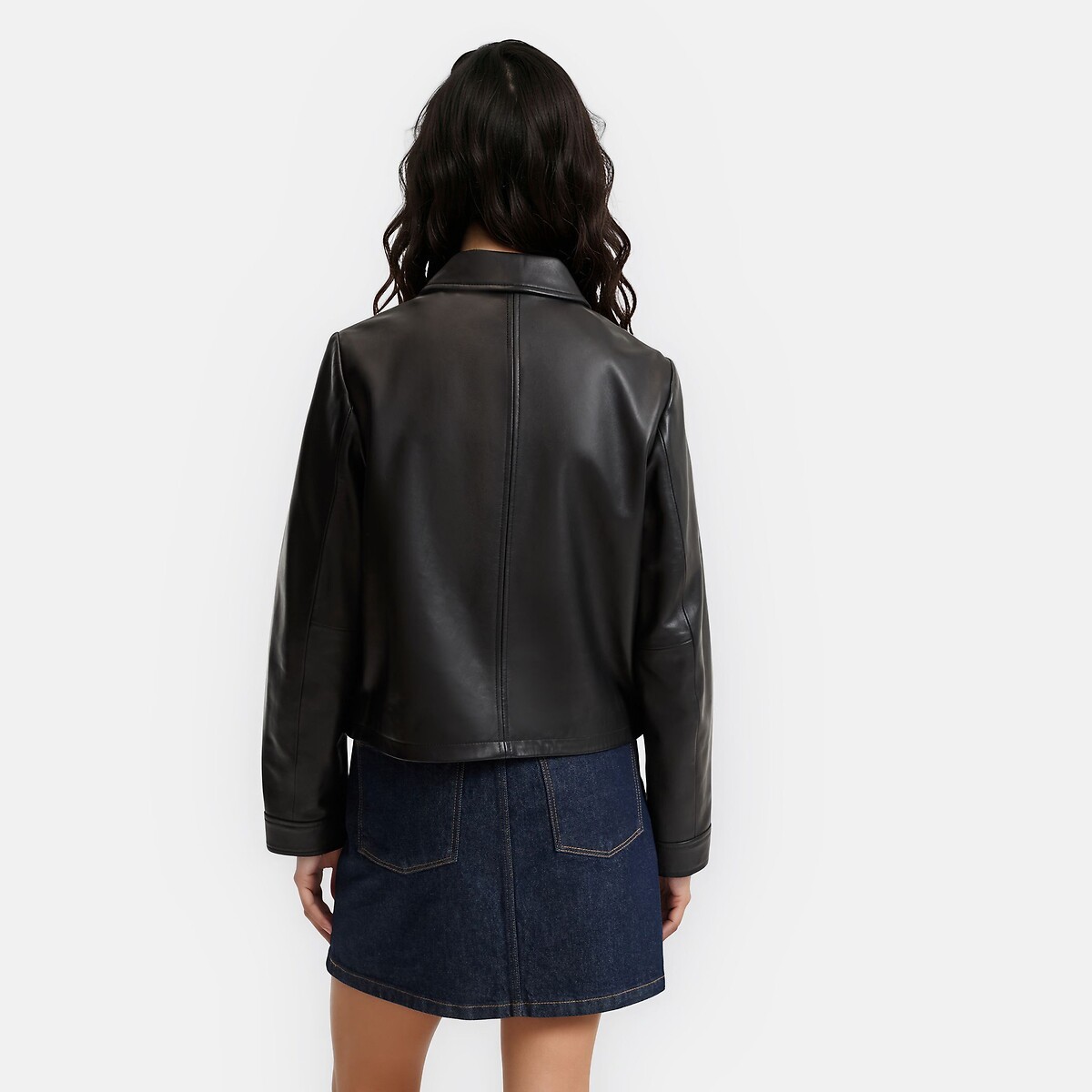 Veste courte boutonnée en cuir, Signature ABELLE noir, LA REDOUTE COLLECTIONS