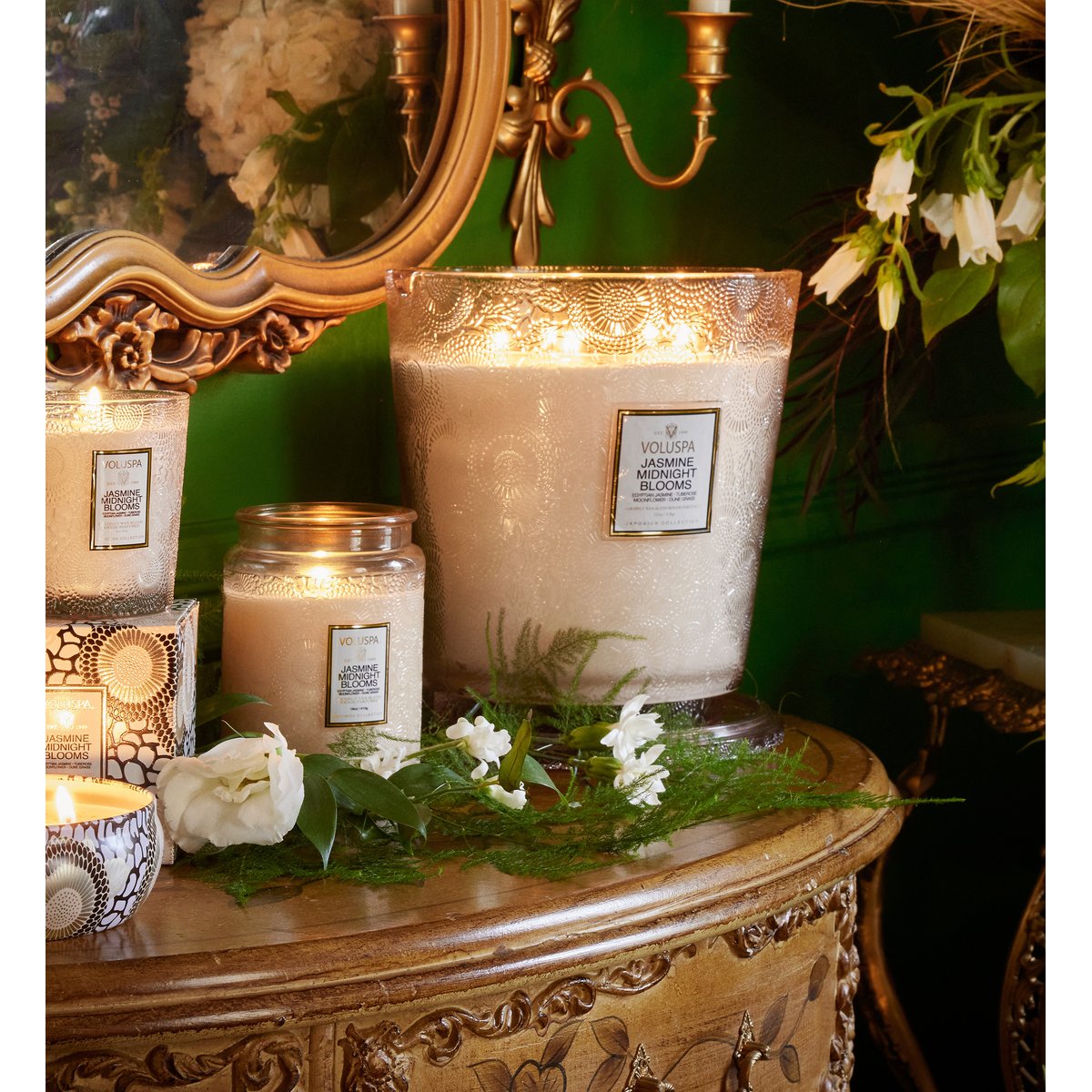 Jasmine midnight blooms - bougie parfumée 5 mèches - grand modèle blanc, VOLUSPA