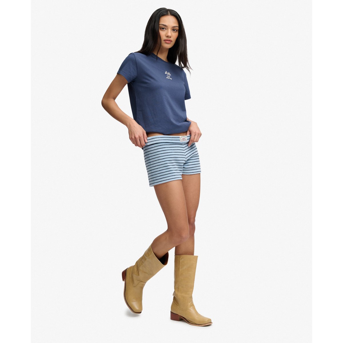 Short en tissu éponge à revers Athletic Essentials rayure brume bleue, SUPERDRY