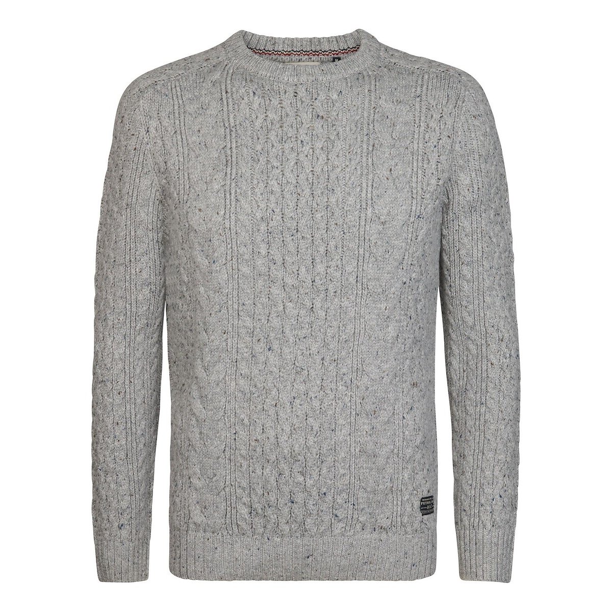Pull col rond en fine maille à torsades gris chiné, PETROL INDUSTRIES