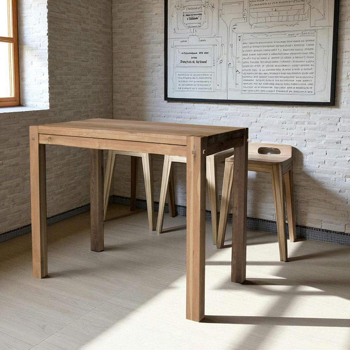 Table haute de cuisine en bois - plateau chêne 150 cm FJORD bois naturel, PIER IMPORT