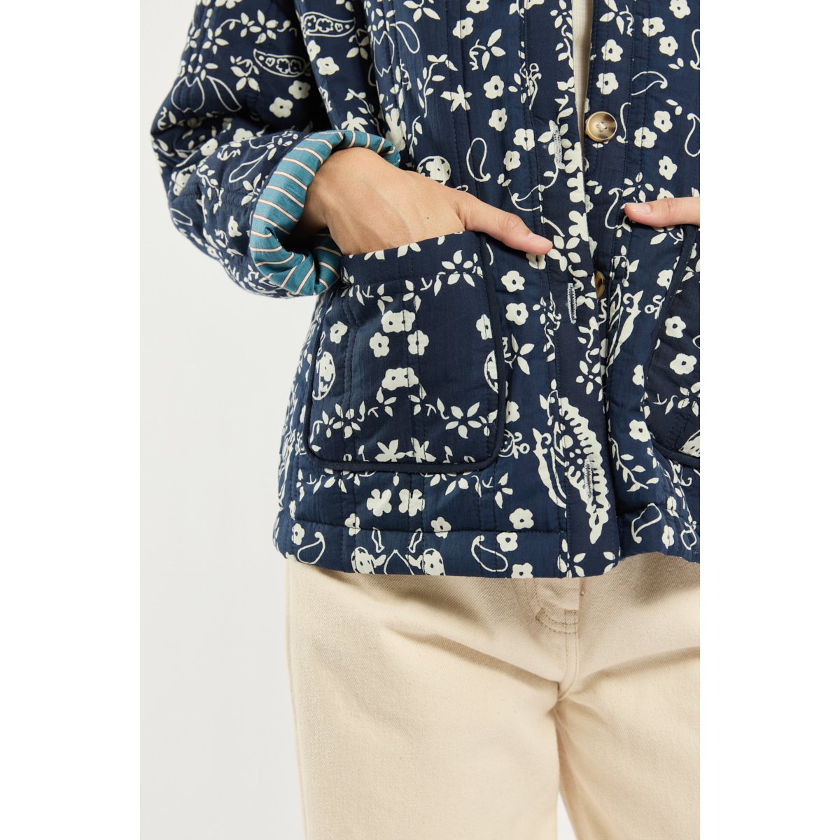 Veste matelassée réversible - coton imprimé fleurs bandana sea, TERRE & MER