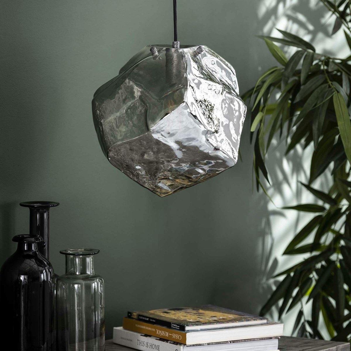 Suspension en verre soufflé aspect glaçon chromé NIAGARA transparent, PIER IMPORT