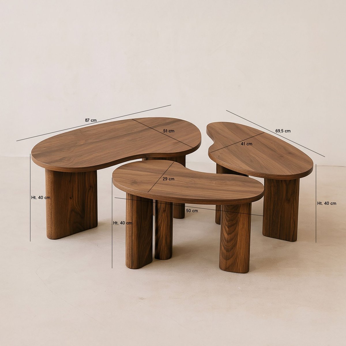 Lot de 3 tables basses, CHARLIE naturel, NOW'S HOME