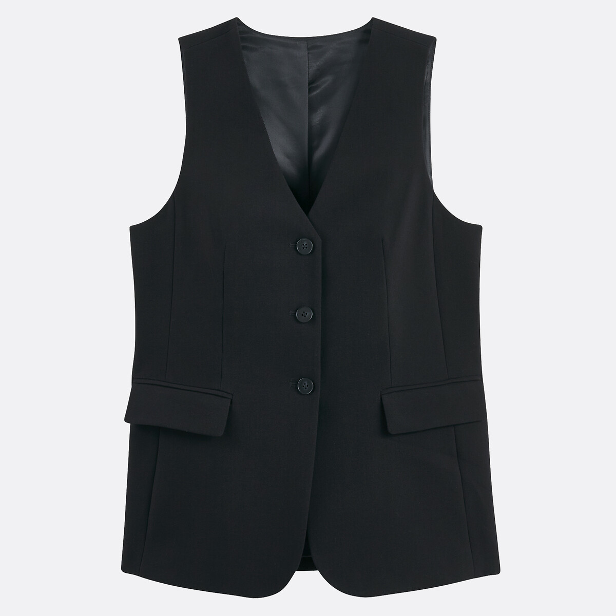 Colete de corte direito e comprido preto , LA REDOUTE COLLECTIONS