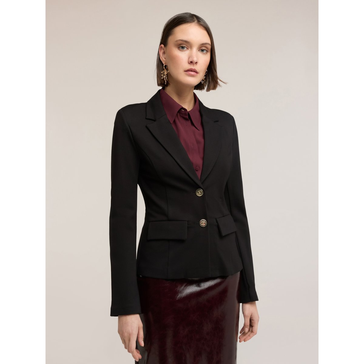 Blazer non doublé en point milanais noir, MOTIVI