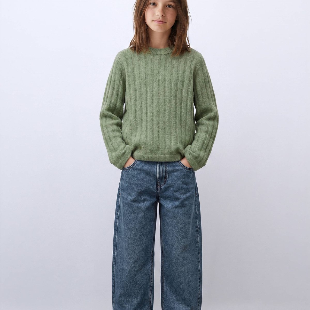 Jean large en coton light blue stone, MONOPRIX