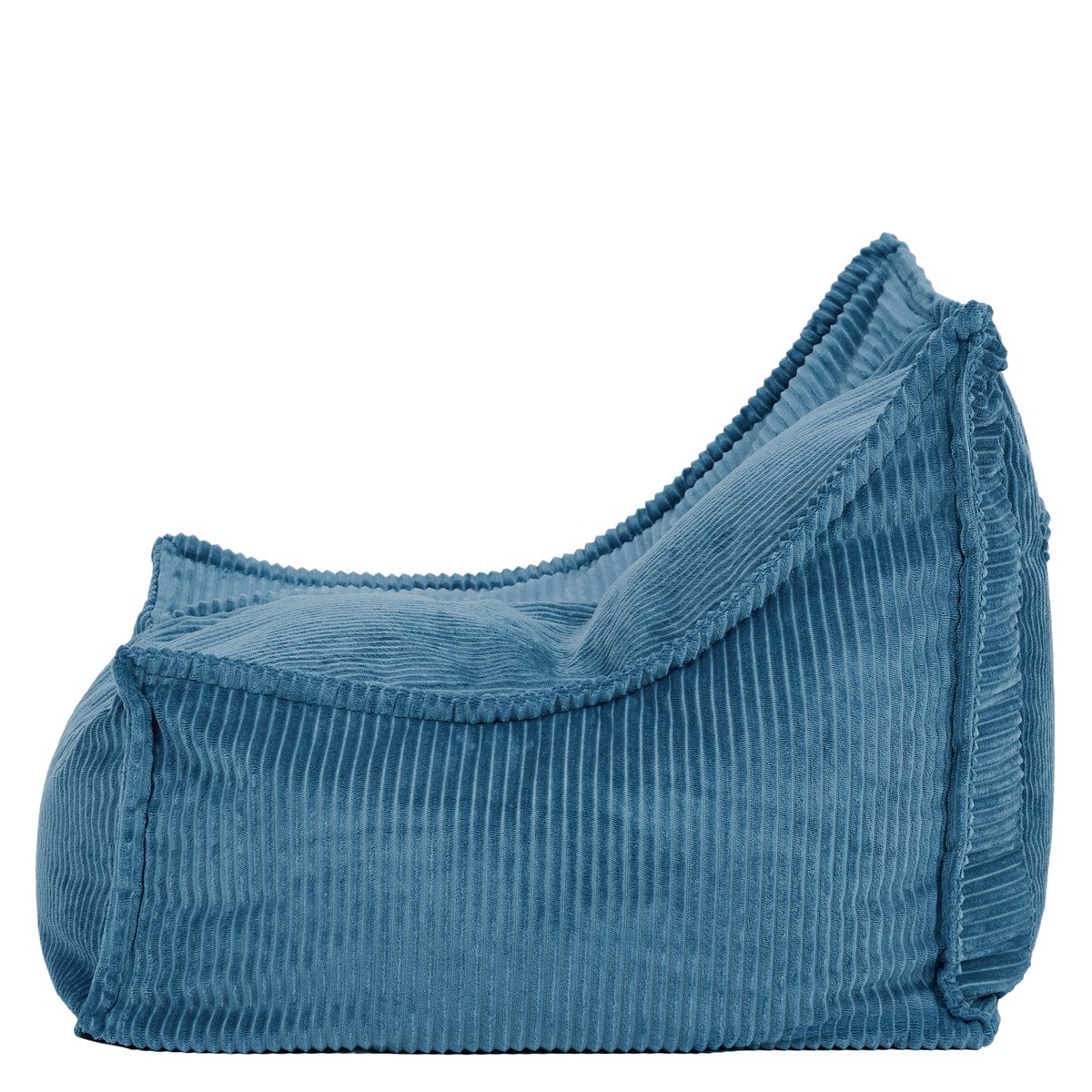 Pouf fauteuil grand enfant avec repose-pied carré en velours côtelé Oeko-Tex® - ALTO bleu jeans, ICON