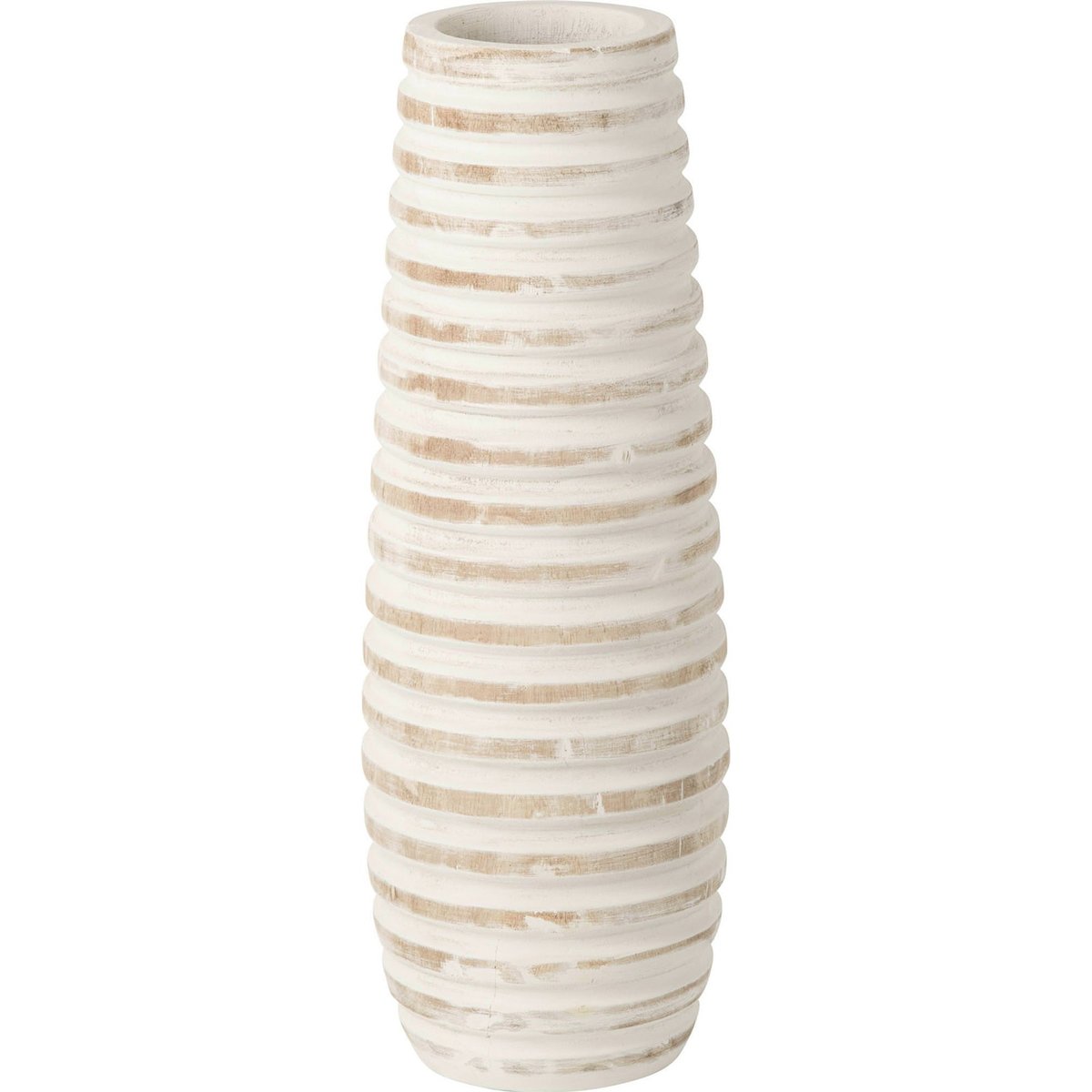 Vase haut ligné en bois de paulownia blanc blanchi, RECOLLECTION