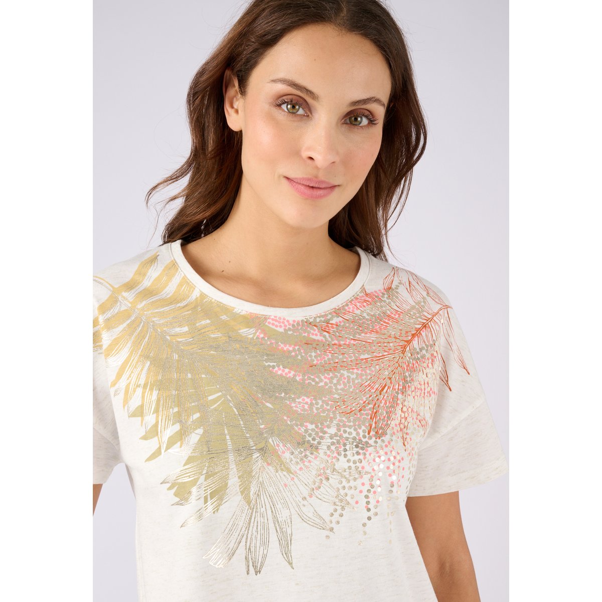 T-shirt motif placé fil brillant marron ivoire, DAMART