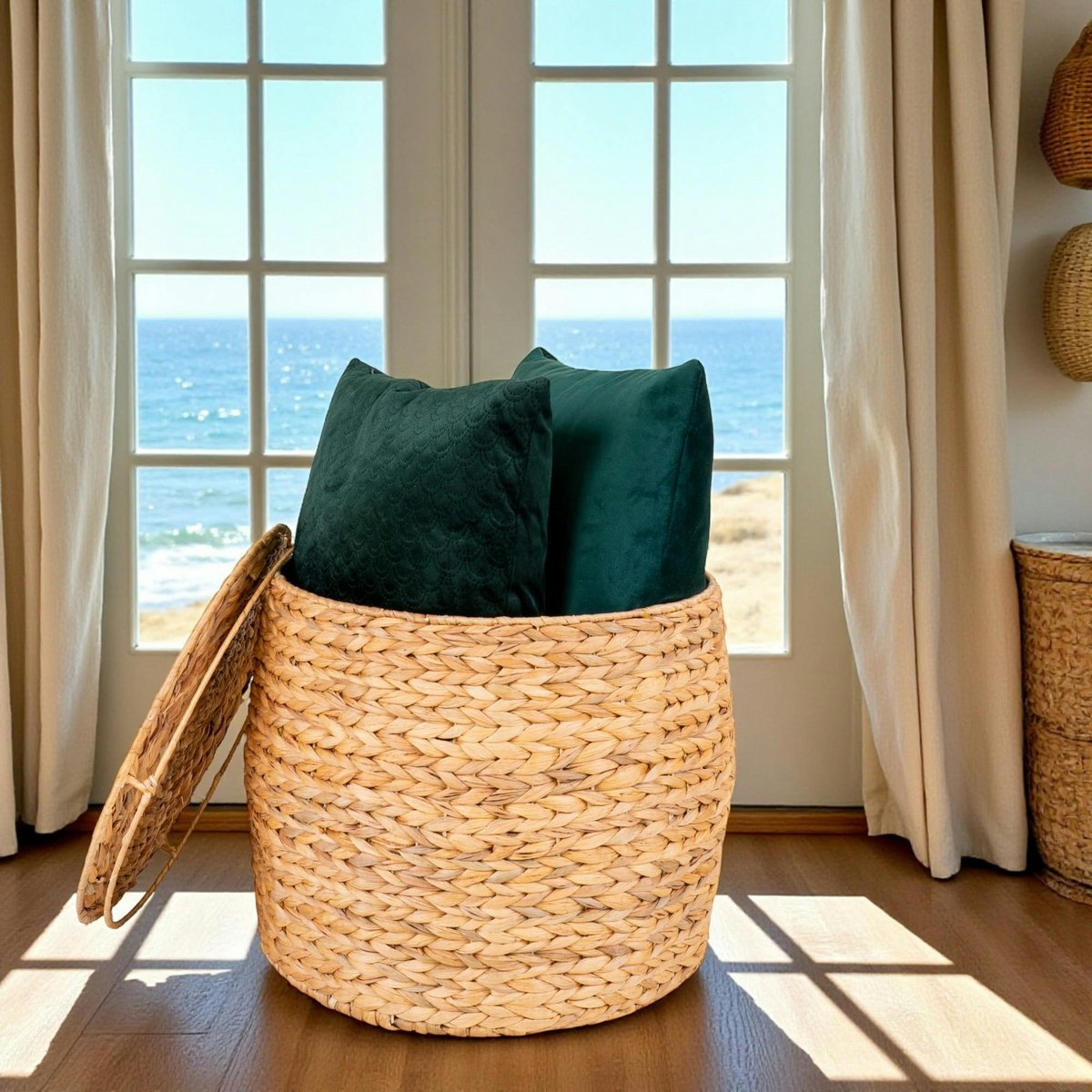 Panier de rangement avec couvercle – fibres naturelles BRUGES bois naturel, PIER IMPORT