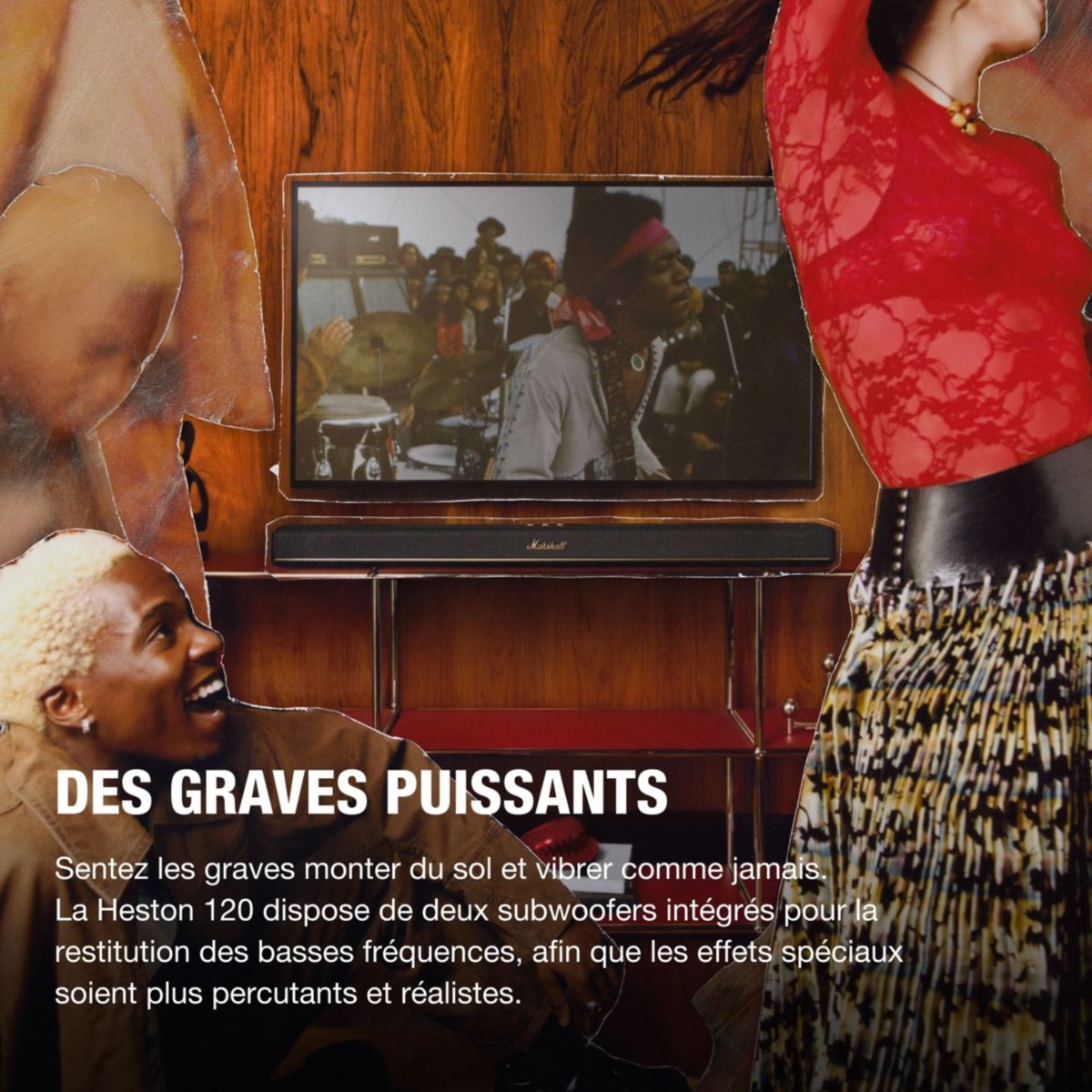 Barre de son Heston 120 Noire - TV & Musique, Dolby Atmos, Bluetooth, 150W noir, MARSHALL