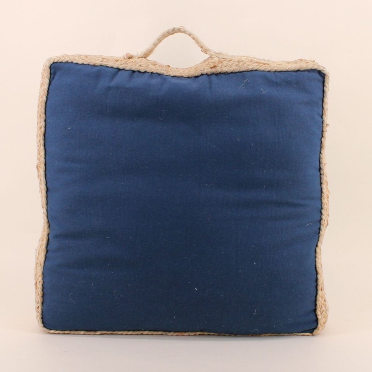 Coussin de sol en tissu et jute 50x50cm bleu, ORNAMI