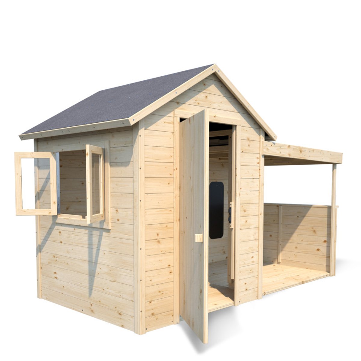 Cabane en bois pour enfants avec préau extérieur SARAH marron, SOULET