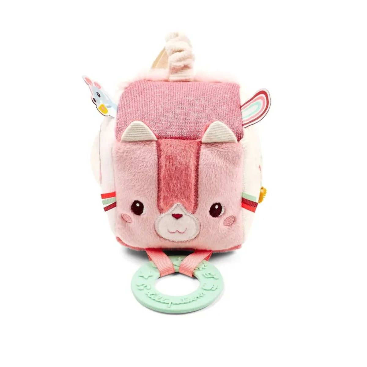 Cube d'activités en tissu Jeanne le chat rose, LILLIPUTIENS