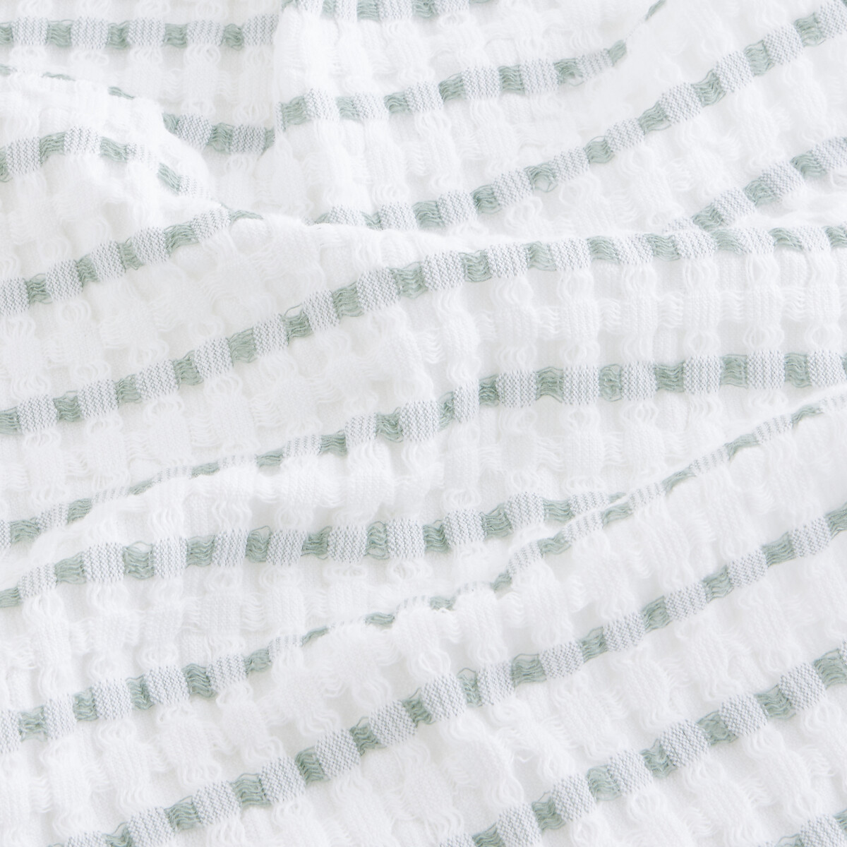 Drap de bain en coton nid d'abeille, TIFLI RAYÉ blanc/vert de gris, LA REDOUTE INTERIEURS