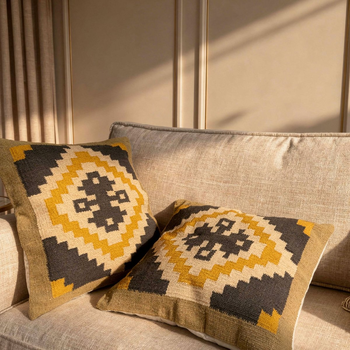 Housse de coussin Kilim Tazir vert, beige, gris, ARCHIV
