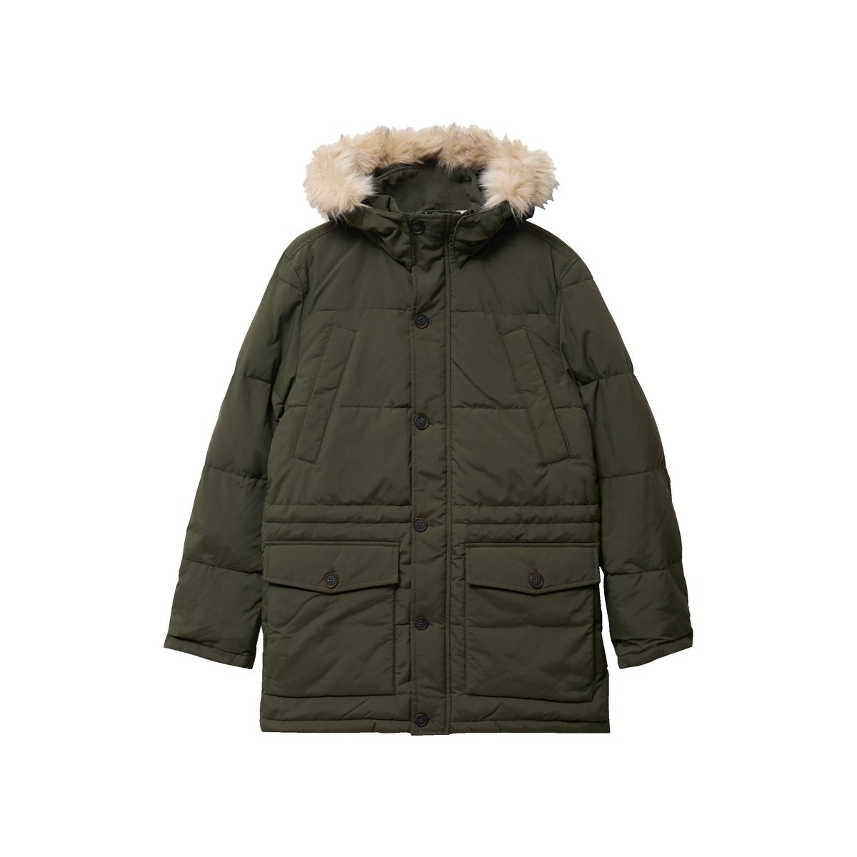 Parka longue droite à capuche vert kaki, BONOBO