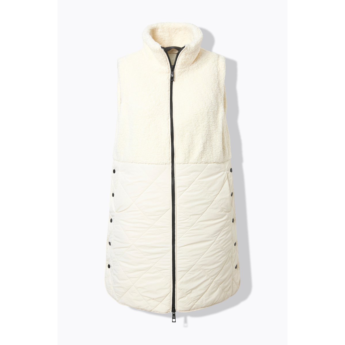 Gilet long, matelassage / polaire bouclette blanc cassé, ULLA POPKEN