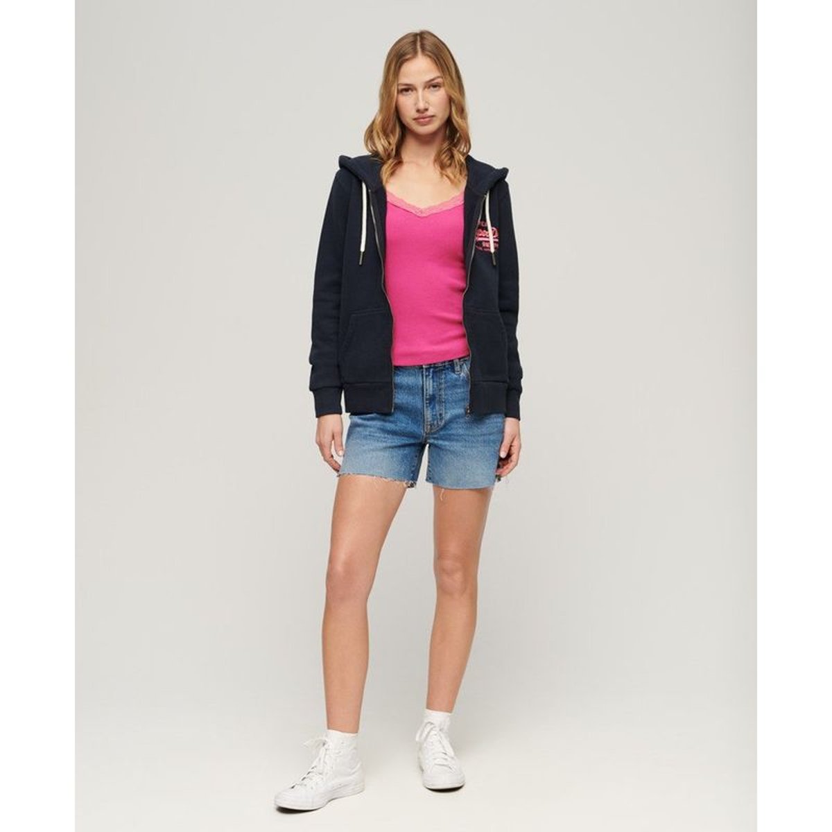 Sweat à capuche zippé à motif fluo bleu marine éclipse, SUPERDRY