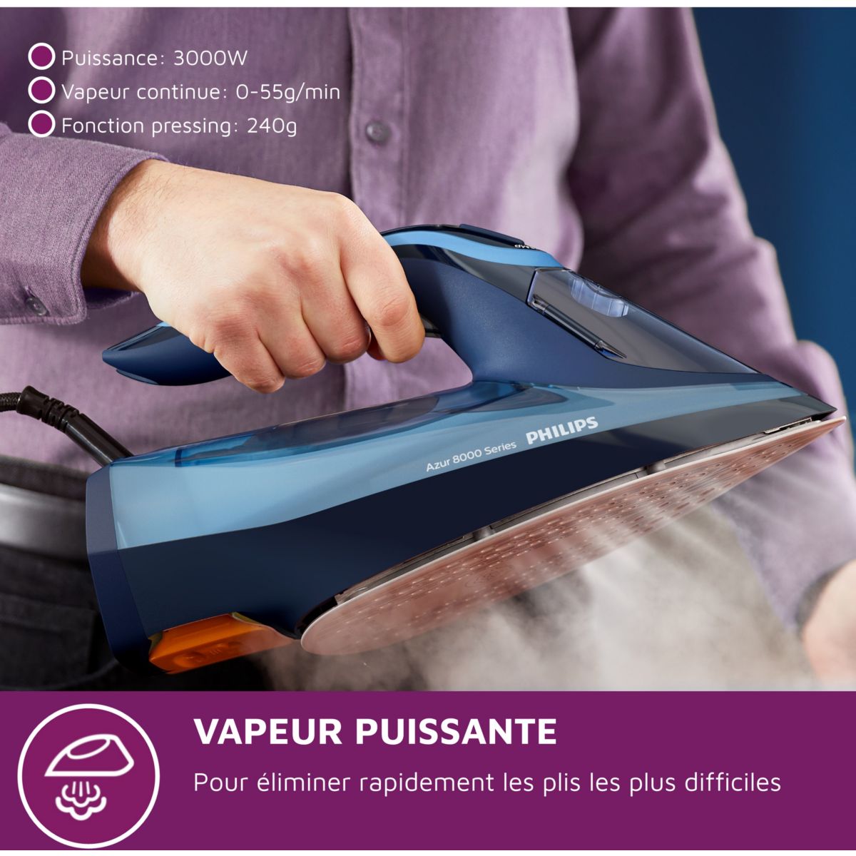 Fer à repasser DST8020/20 fer à vapeur bleu bleu, PHILIPS