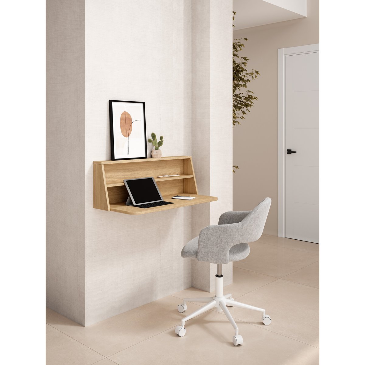 Bureau mural en placard, NOOK chêne doré, HERDASA
