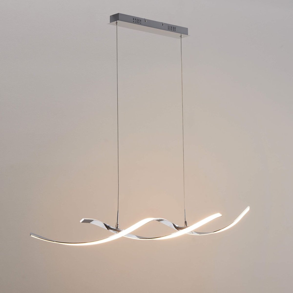 Grande suspension LED avec barres ondulées - GALBA argenté / chromé, KOSILUM