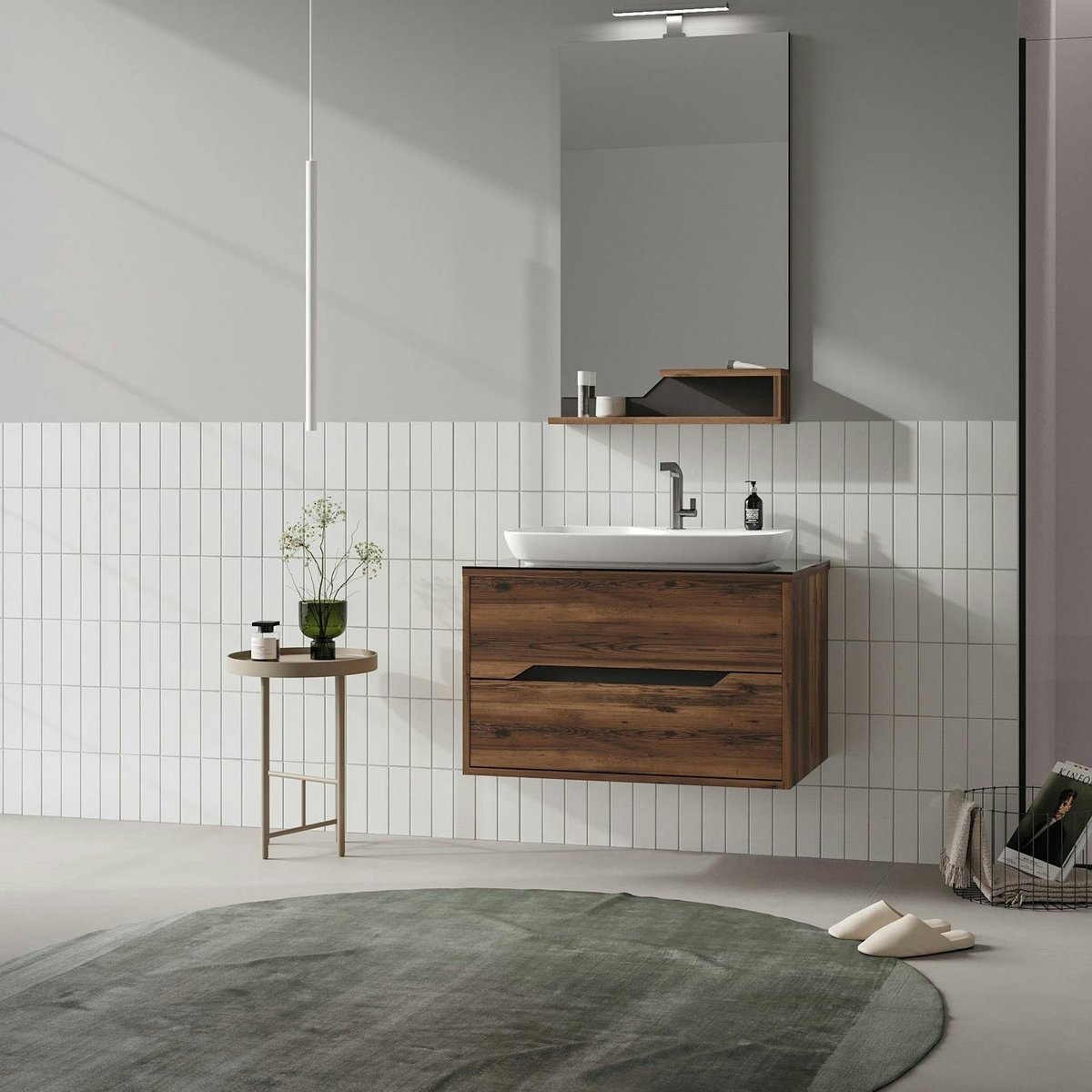 Meuble vasque suspendu 2 tiroirs 80 cm NEÏS bois foncé, PIER IMPORT