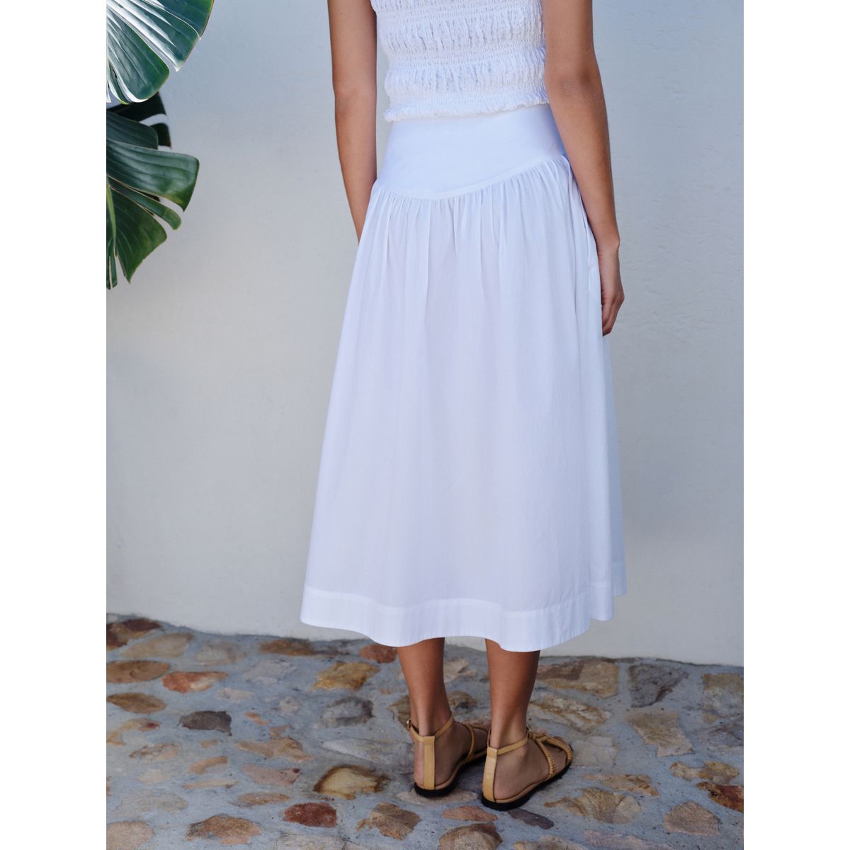 Jupe midi en popeline à taille tombante blanc, NEXT