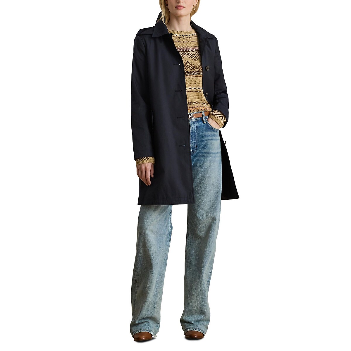 Trench long  fermeture boutonnée, mi-saison marine, LAUREN RALPH LAUREN
