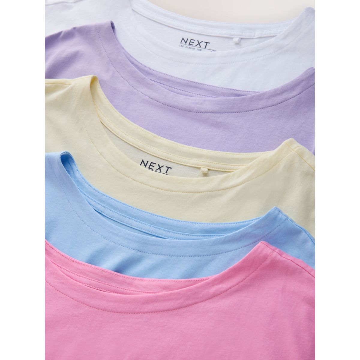 T-shirt à mancherons, lot de 5 violet/bleu/jaune beurre/rose/blanc, NEXT