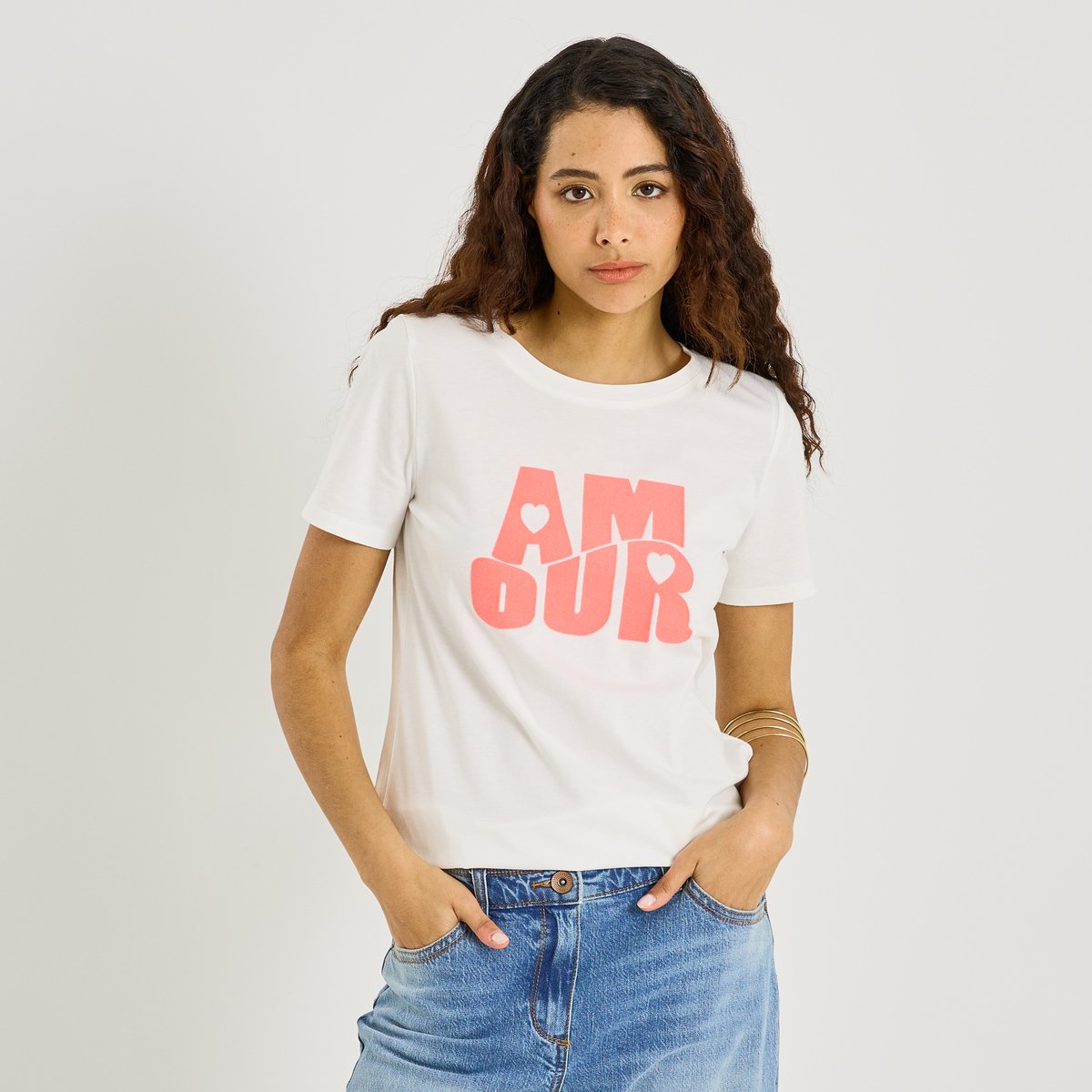 T-shirt col rond imprimé blanc cassé blanc, GRAIN DE MALICE
