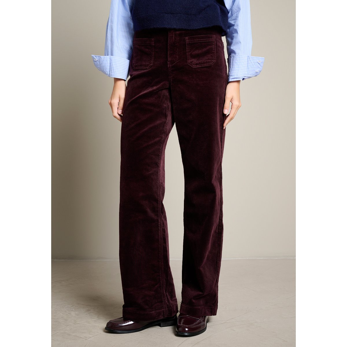 Pantalon large en velours côtelé aubergine, LOLALIZA
