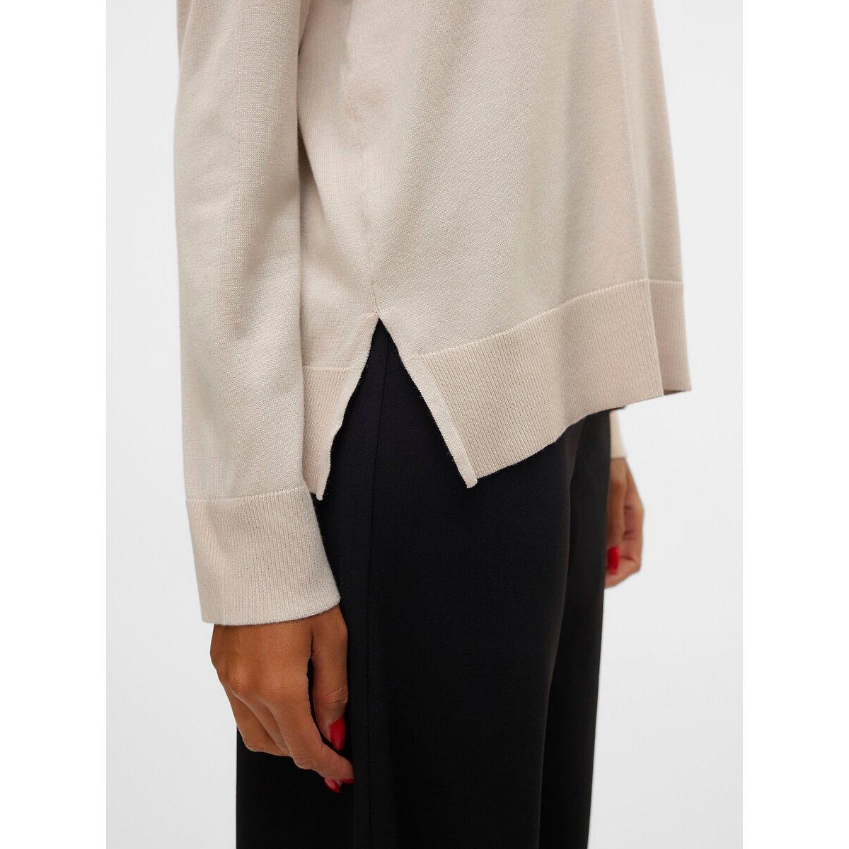 Pull en fine maille, col V beige, VERO MODA