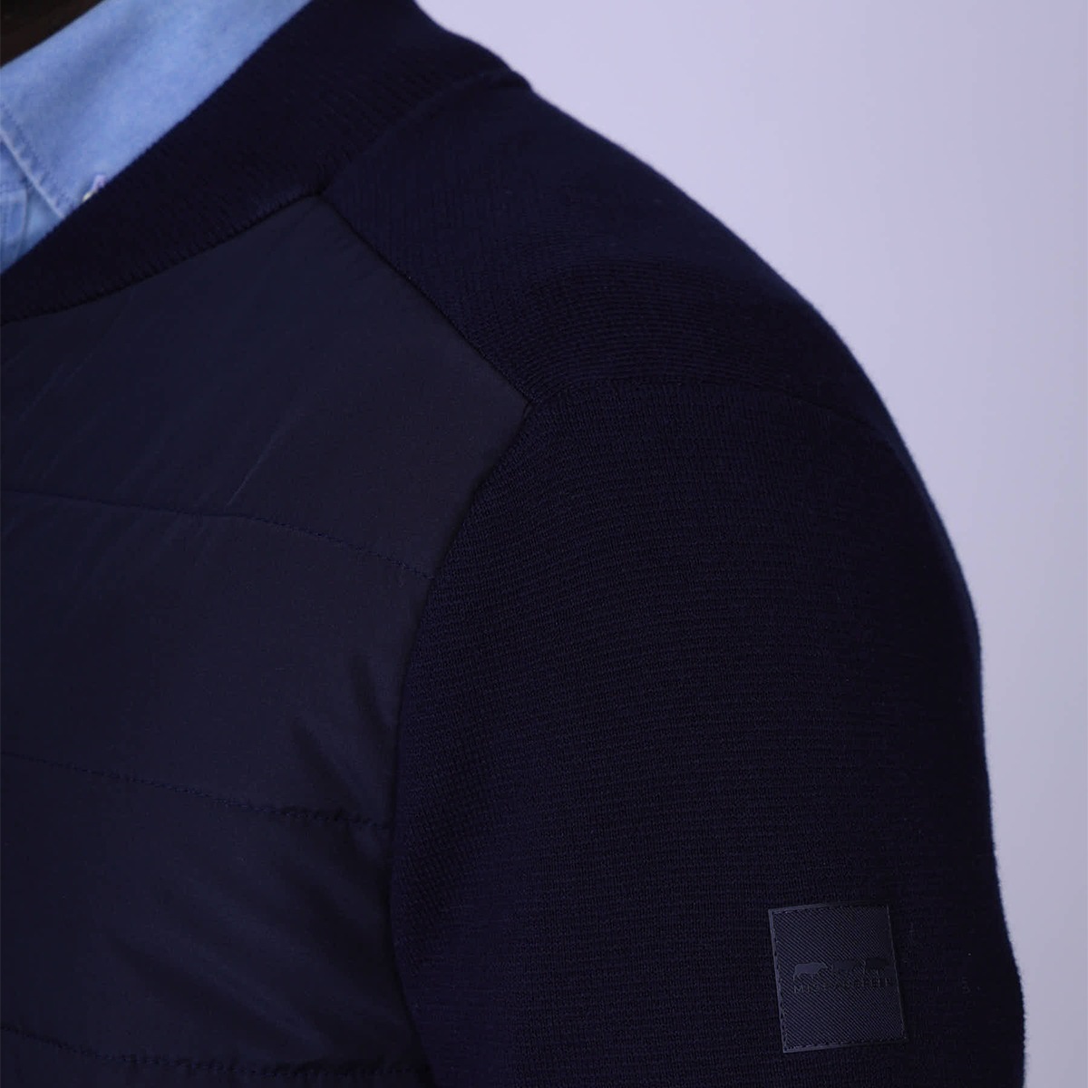 Cardigan bi-matières Gaspar bleu marine, MISE AU GREEN