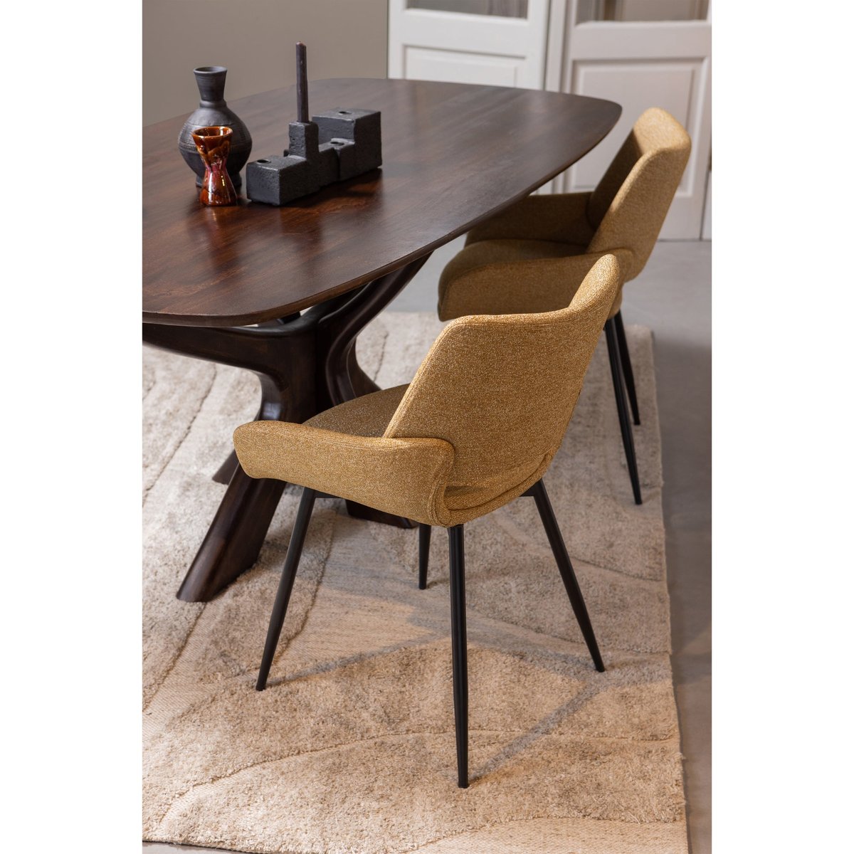 Lot de 2 chaises de table en tissu mélange PARADE jaune, WOOOD