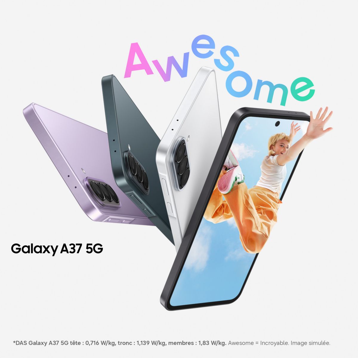Smartphone Galaxy A37 5G 128Go Blanc couleur unique, SAMSUNG